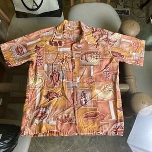 Barefoot Paradise Hawaii Shirt L‎ Seashell Print Aloha Surf Beach Vintage Vibe